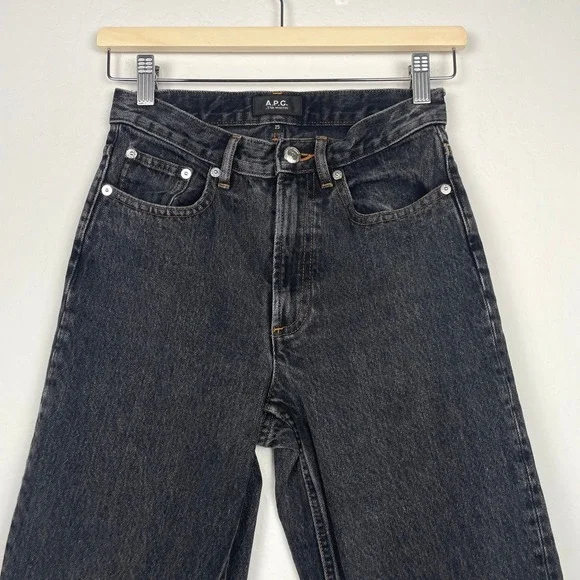A.P.C. Women Black Martin Straight Vintage Stone-Washed Jeans Gray Size 25